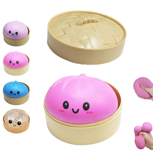 Dumpling Squishies Toy, Giant Glitter Dumpling, Colorful Dumplings Stress Balls Fidget Sensory Toy,Soft Squeeze Decompression Dough with Food Steamer, Stretchy Desk Toys (Purple)