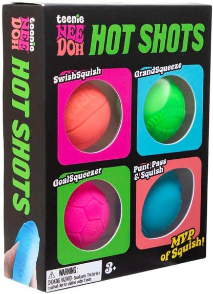 Schylling NeeDoh Hot Shot Teenie Needoh 4 Pack - Sensory Squeeze Toy - 1.5" in Diameter - Colors May Vary