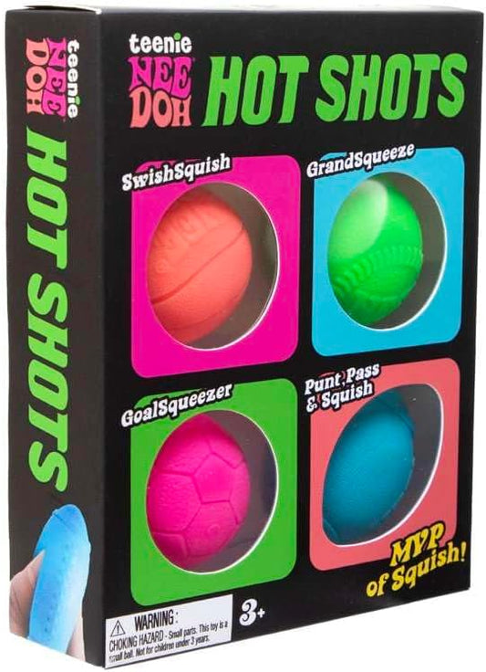 Schylling NeeDoh Hot Shot Teenie Needoh 4 Pack - Sensory Squeeze Toy - 1.5" in Diameter - Colors May Vary