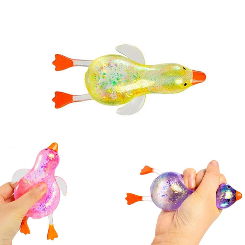 Glitter Duck Squeezes, Soft Cute Stress Relief Ball for Adults & Teens, Fun Decompression Duck Squishies Gift for Office Desk Party Favors Easter Basket Stuffer