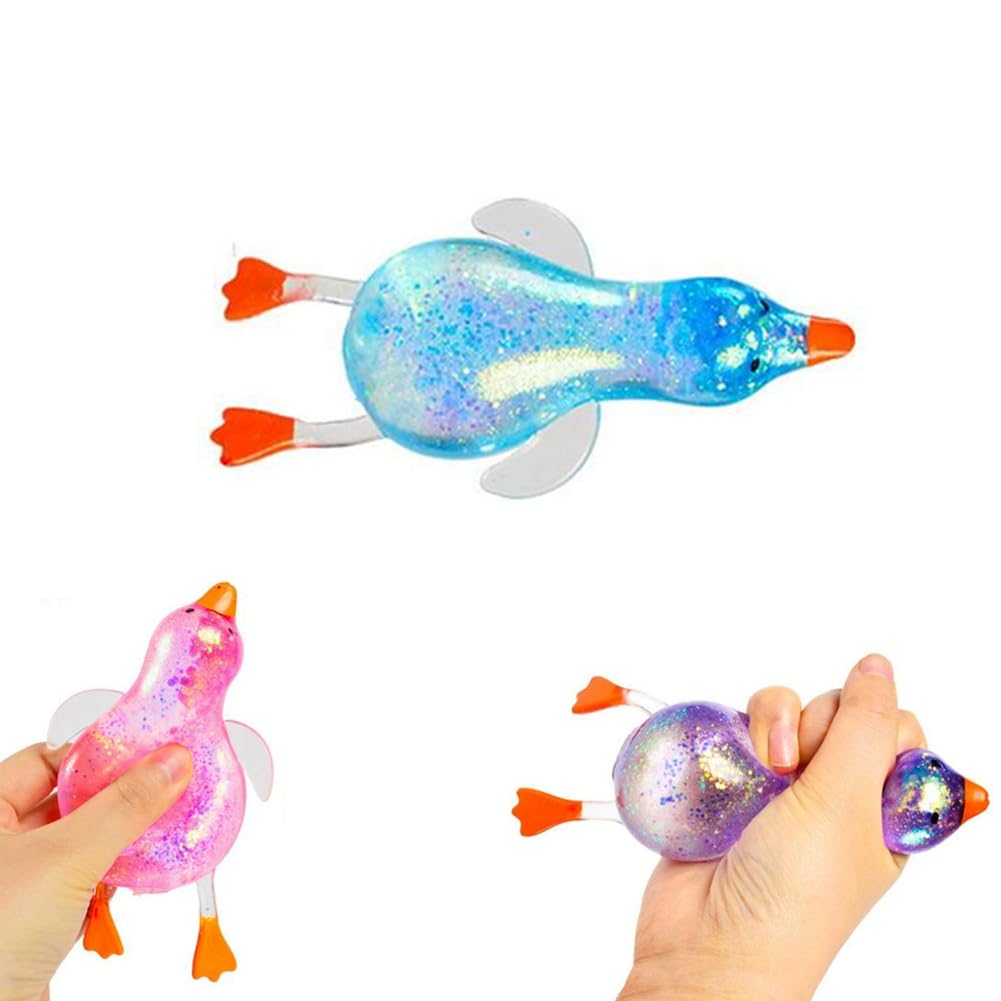 Glitter Duck Squeezes, Soft Cute Stress Relief Ball for Adults & Teens, Fun Decompression Duck Squishies Gift for Office Desk Party Favors Easter Basket Stuffer