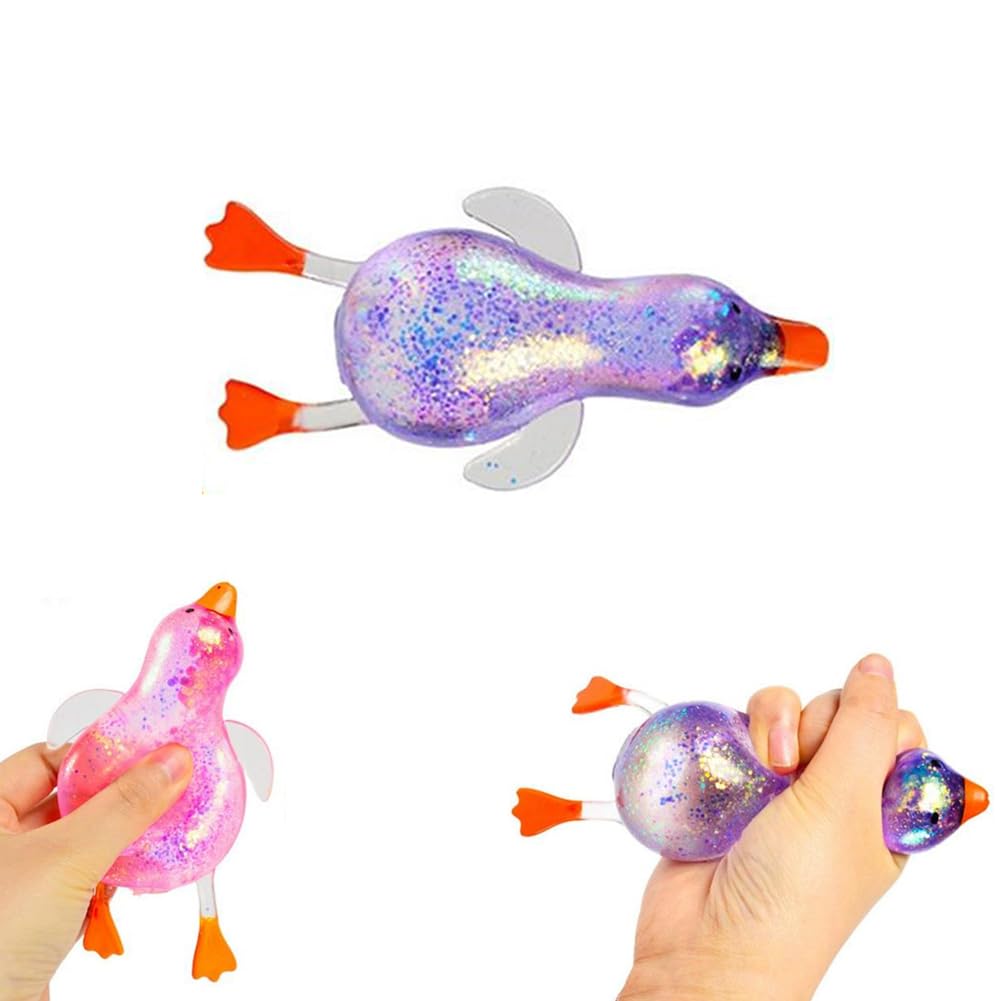 Glitter Duck Squeezes, Soft Cute Stress Relief Ball for Adults & Teens, Fun Decompression Duck Squishies Gift for Office Desk Party Favors Easter Basket Stuffer