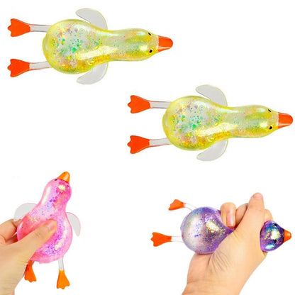 Glitter Duck Squeezes, Soft Cute Stress Relief Ball for Adults & Teens, Fun Decompression Duck Squishies Gift for Office Desk Party Favors Easter Basket Stuffer