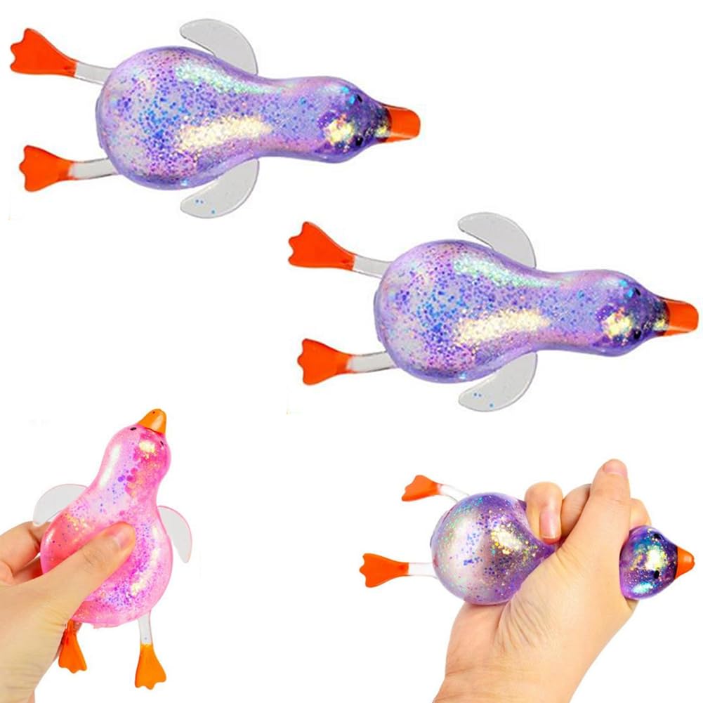 Glitter Duck Squeezes, Soft Cute Stress Relief Ball for Adults & Teens, Fun Decompression Duck Squishies Gift for Office Desk Party Favors Easter Basket Stuffer