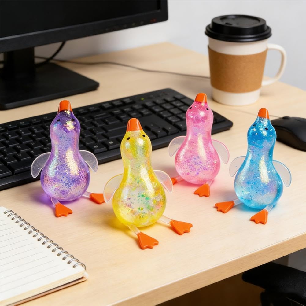 Glitter Duck Squeezes, Soft Cute Stress Relief Ball for Adults & Teens, Fun Decompression Duck Squishies Gift for Office Desk Party Favors Easter Basket Stuffer