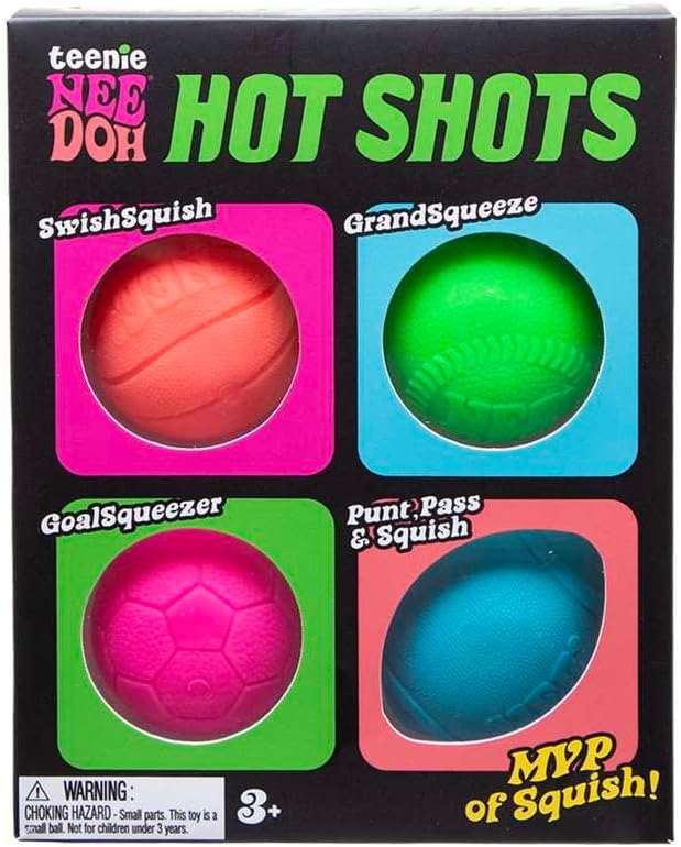 Schylling NeeDoh Hot Shot Teenie Needoh 4 Pack - Sensory Squeeze Toy - 1.5" in Diameter - Colors May Vary
