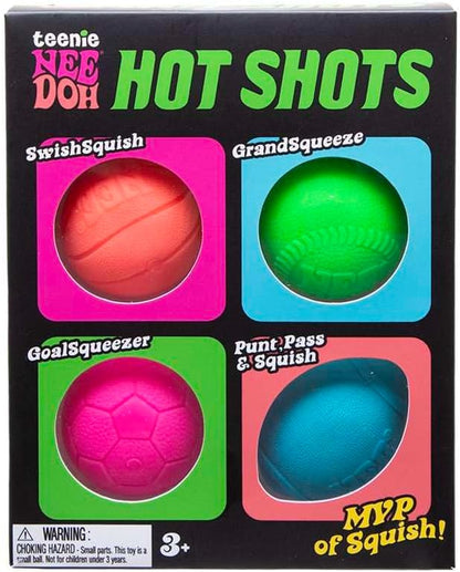 Schylling NeeDoh Hot Shot Teenie Needoh 4 Pack - Sensory Squeeze Toy - 1.5" in Diameter - Colors May Vary
