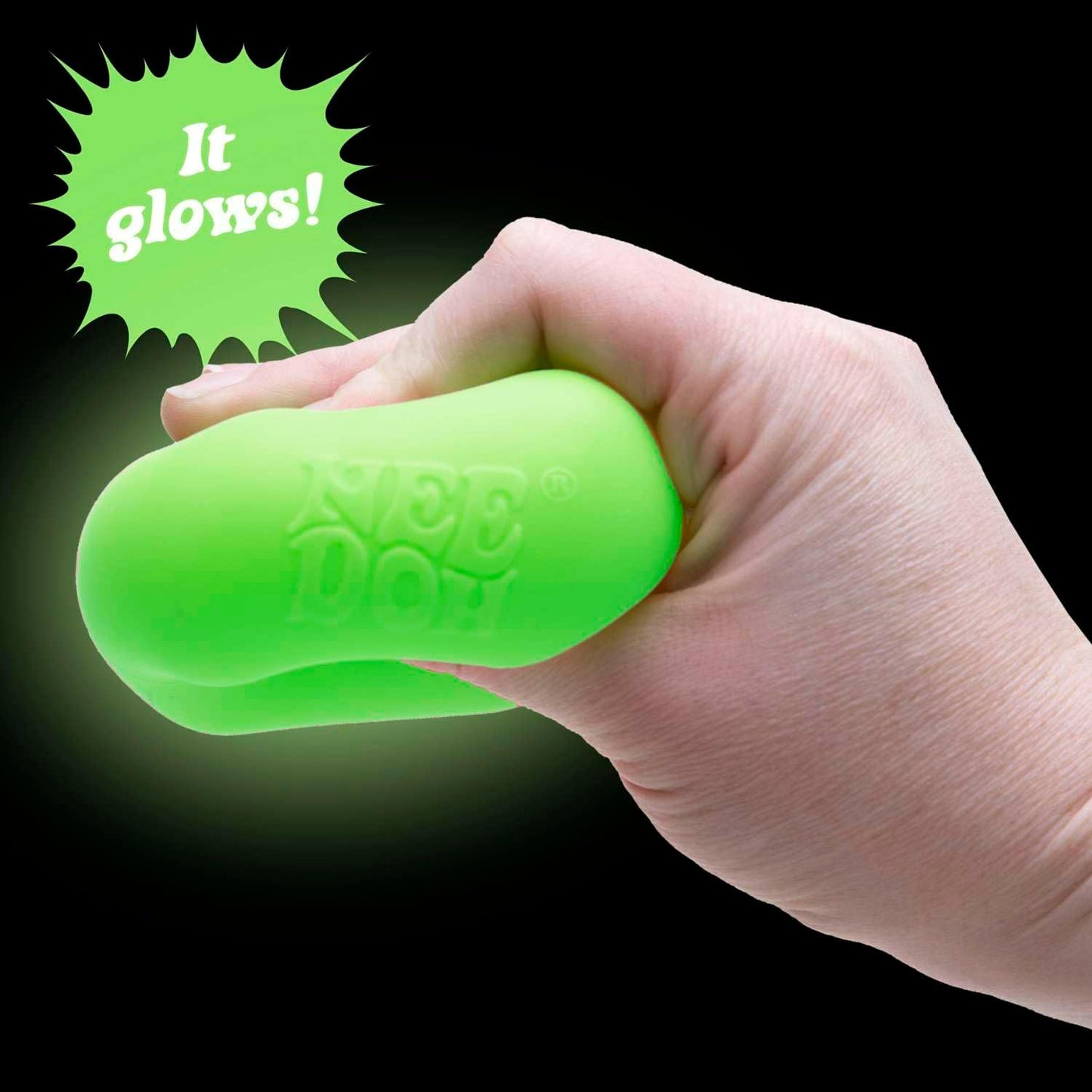 Schylling NeeDoh Nice Cube Glow - Squeeze Toy with a Super Solid Squish - Glows in The Dark - 2.25" Cube - Color May Vary (Pack of 1)