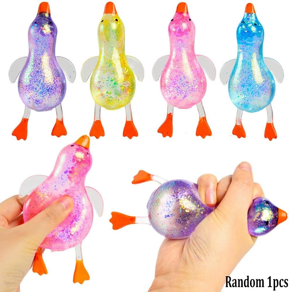 Glitter Duck Squeezes, Soft Cute Stress Relief Ball for Adults & Teens, Fun Decompression Duck Squishies Gift for Office Desk Party Favors Easter Basket Stuffer