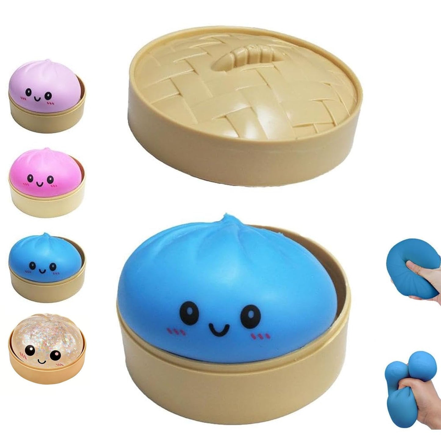 Dumpling Squishies Toy, Giant Glitter Dumpling, Colorful Dumplings Stress Balls Fidget Sensory Toy,Soft Squeeze Decompression Dough with Food Steamer, Stretchy Desk Toys (Purple)