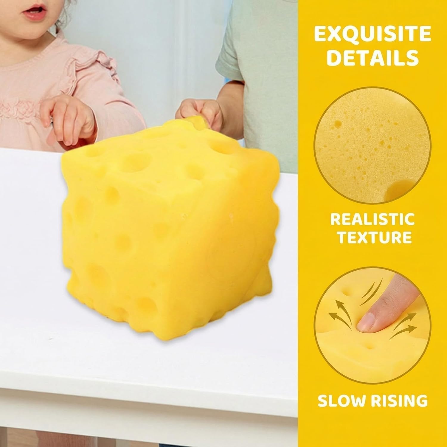 10cm Giant Cheese Squishy Toy,Slow-Rebound Shapeable Squeeze Ball, Realistic Sensory Fidget Toy,Sensory Fidget Toy for Stress Relief, Anxiety Relief Gift for Adults