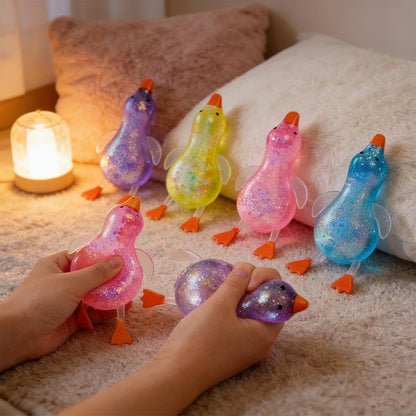 Glitter Duck Squeezes, Soft Cute Stress Relief Ball for Adults & Teens, Fun Decompression Duck Squishies Gift for Office Desk Party Favors Easter Basket Stuffer