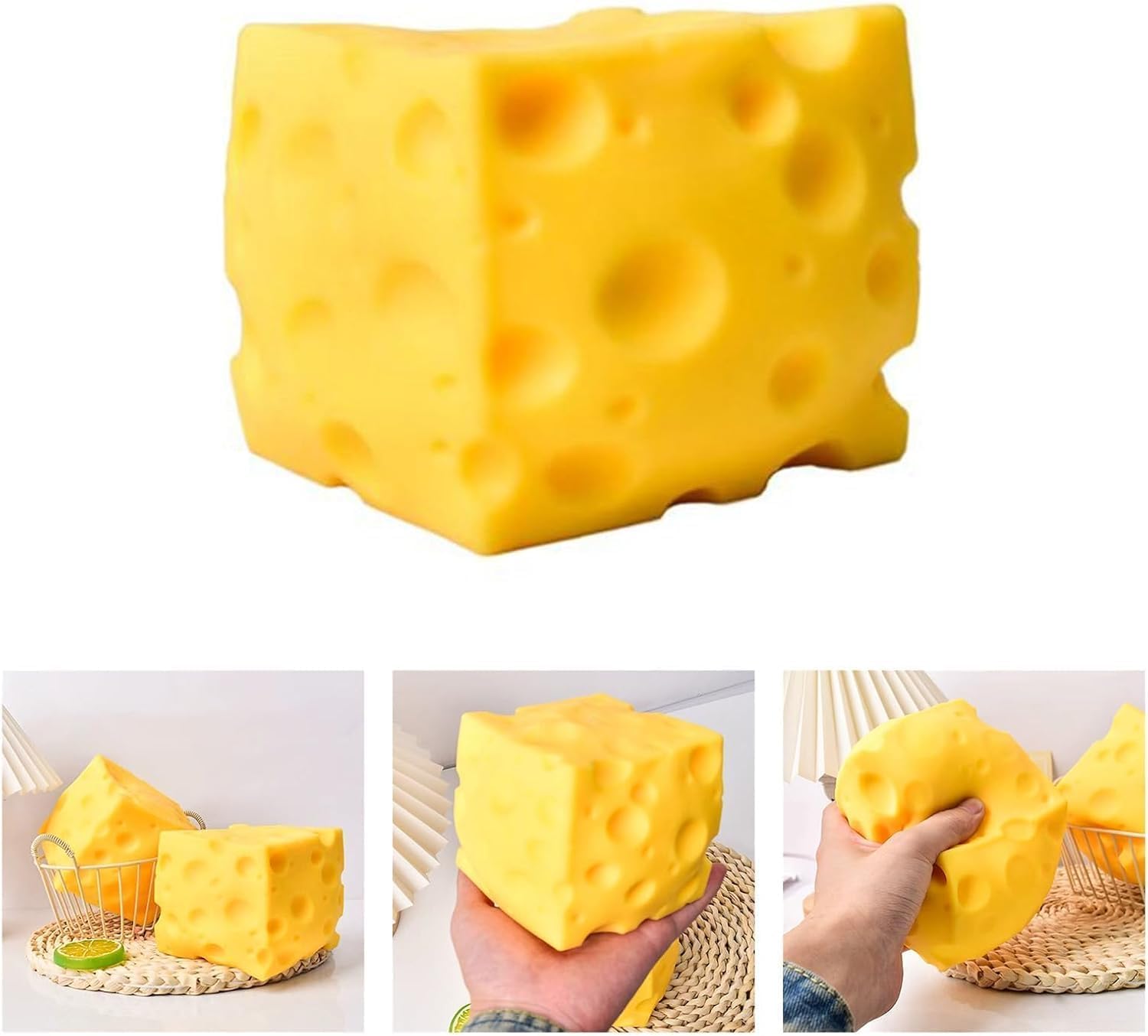 10cm Giant Cheese Squishy Toy,Slow-Rebound Shapeable Squeeze Ball, Realistic Sensory Fidget Toy,Sensory Fidget Toy for Stress Relief, Anxiety Relief Gift for Adults
