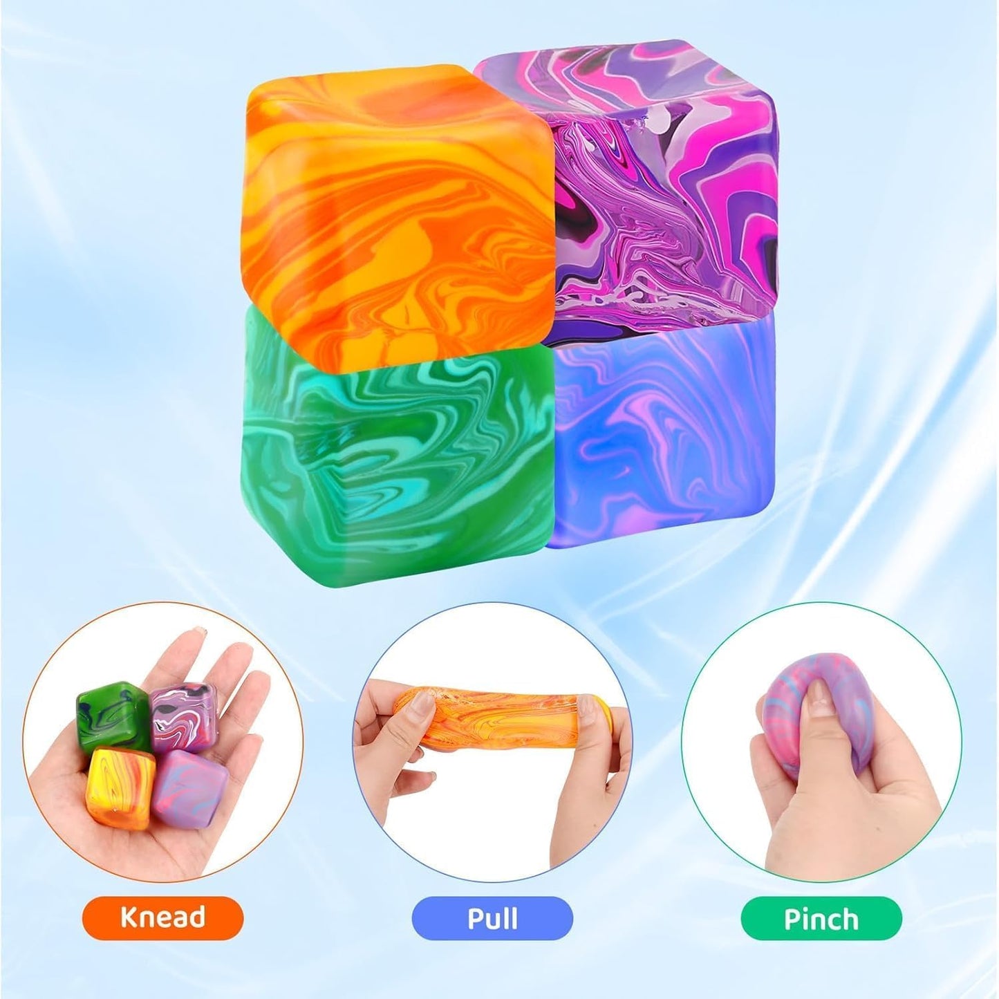 4Pcs Needoh-Nice Squishy Cube, Ice Cube Stress Relief Fidget Toys, Squeeze Doh Cube Squishy Fidget Toys for Kids Adults, Sensory Stress Balls for Autism Anxiety Relief (small)