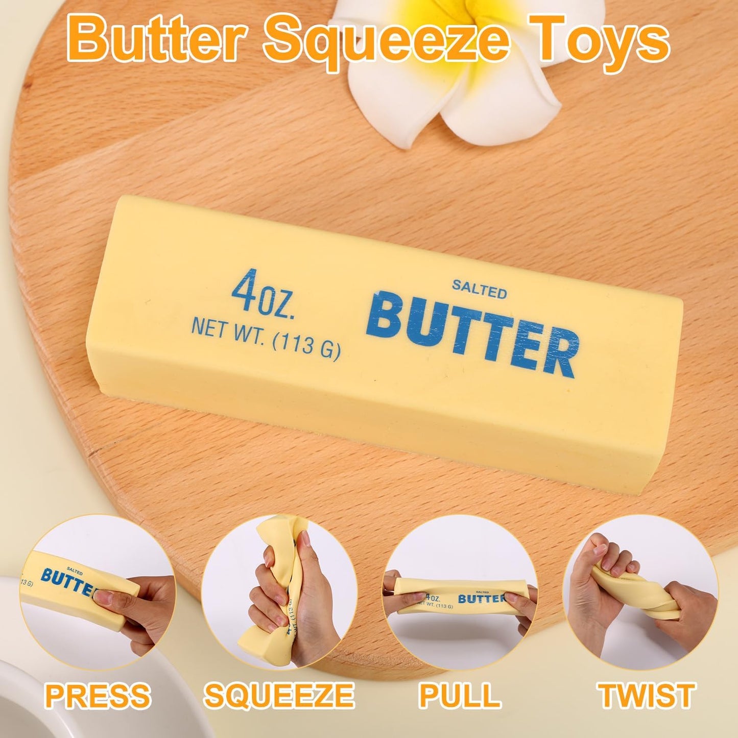 Butter Squeeze Squishy Toy, PU Material Butter Stick Slow Rising Squeeze Food Fidget Toy for Office School (Light Yellow)