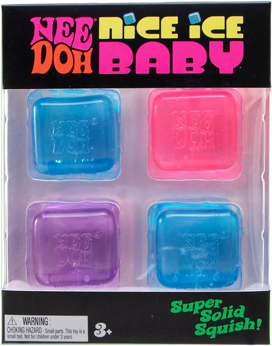 Schylling NeeDoh Nice Ice Baby 4 Pack - Sensory Squeeze Toy - 1.5" Cube - Colors May Vary