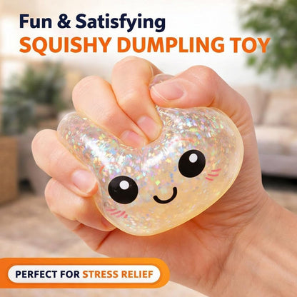 Dumpling Squishies Toy, Giant Glitter Dumpling, Colorful Dumplings Stress Balls Fidget Sensory Toy,Soft Squeeze Decompression Dough with Food Steamer, Stretchy Desk Toys (Purple)