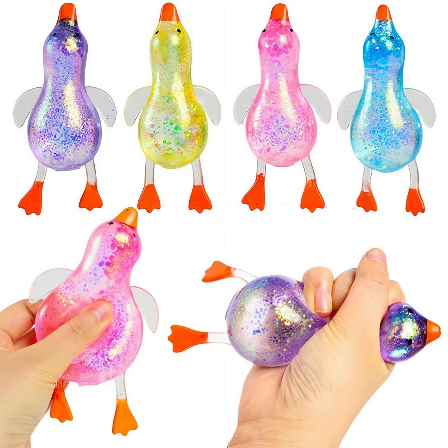 Glitter Duck Squeezes, Soft Cute Stress Relief Ball for Adults & Teens, Fun Decompression Duck Squishies Gift for Office Desk Party Favors Easter Basket Stuffer