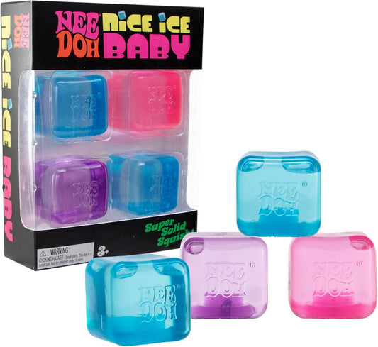 Schylling NeeDoh Nice Ice Baby 4 Pack - Sensory Squeeze Toy - 1.5" Cube - Colors May Vary
