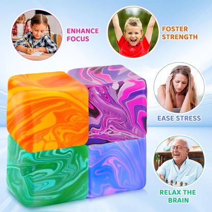 4Pcs Needoh-Nice Squishy Cube, Ice Cube Stress Relief Fidget Toys, Squeeze Doh Cube Squishy Fidget Toys for Kids Adults, Sensory Stress Balls for Autism Anxiety Relief (small)