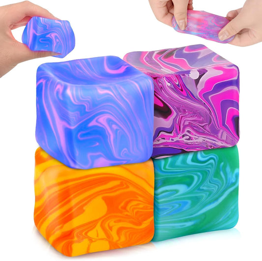 4Pcs Needoh-Nice Squishy Cube, Ice Cube Stress Relief Fidget Toys, Squeeze Doh Cube Squishy Fidget Toys for Kids Adults, Sensory Stress Balls for Autism Anxiety Relief (small)