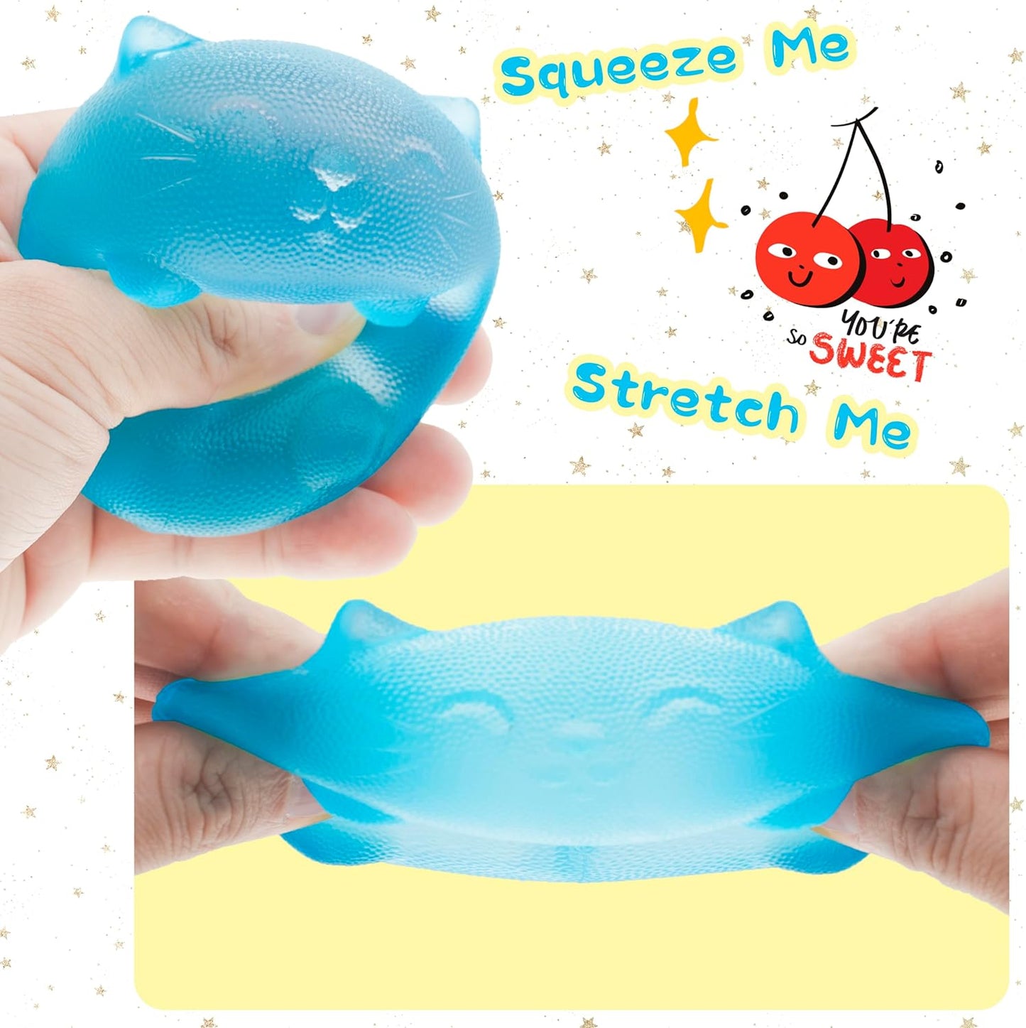 Stress Cat Toy, Sensory Fidget Toy, Sugar Filled Squishy Toys for Kids Stress Relief - High Density Squeeze Balls for Students Calming - Ultra-Soft Decompression Venting Toys