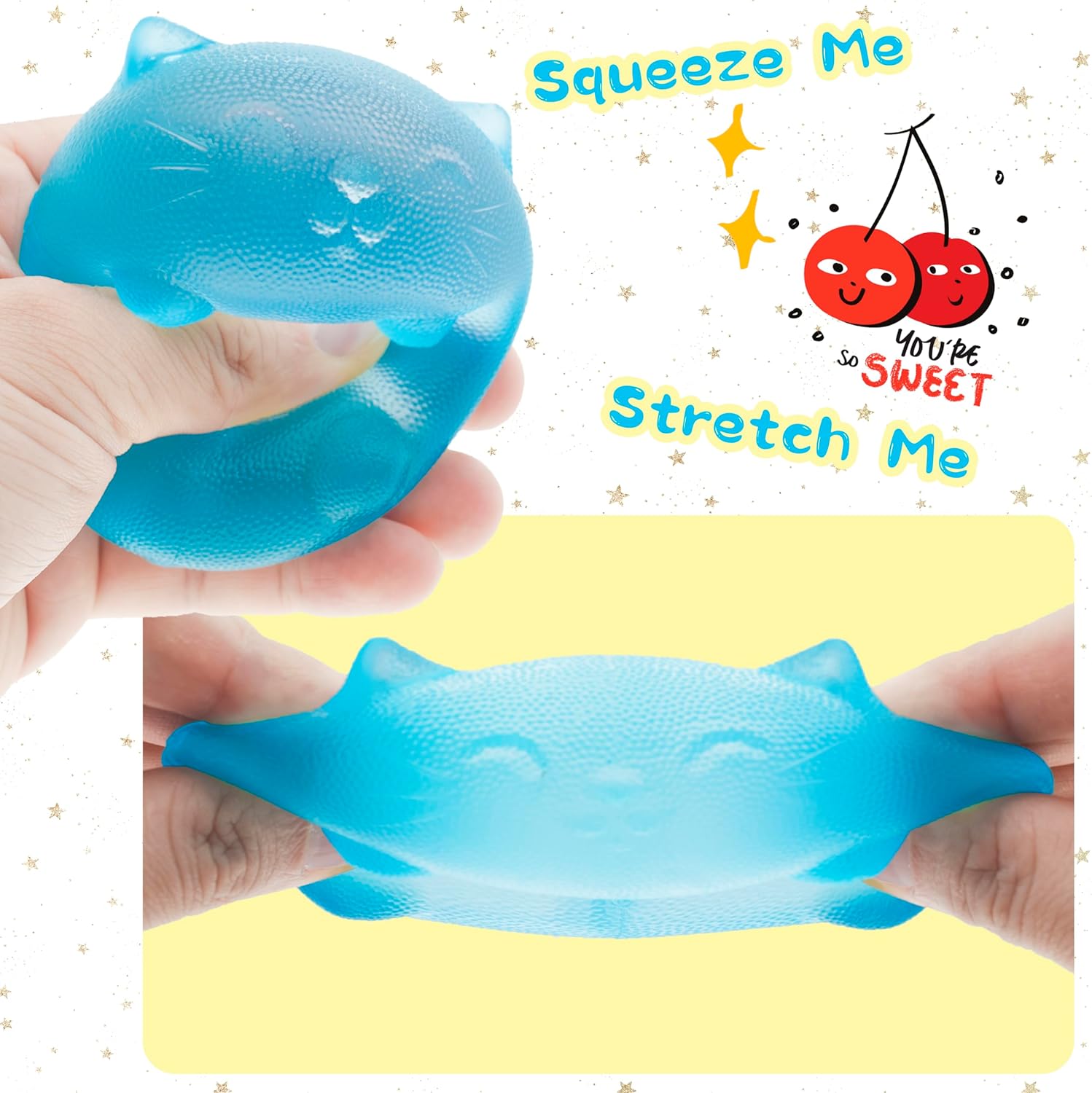 Stress Cat Toy, Sensory Fidget Toy, Sugar Filled Squishy Toys for Kids Stress Relief - High Density Squeeze Balls for Students Calming - Ultra-Soft Decompression Venting Toys