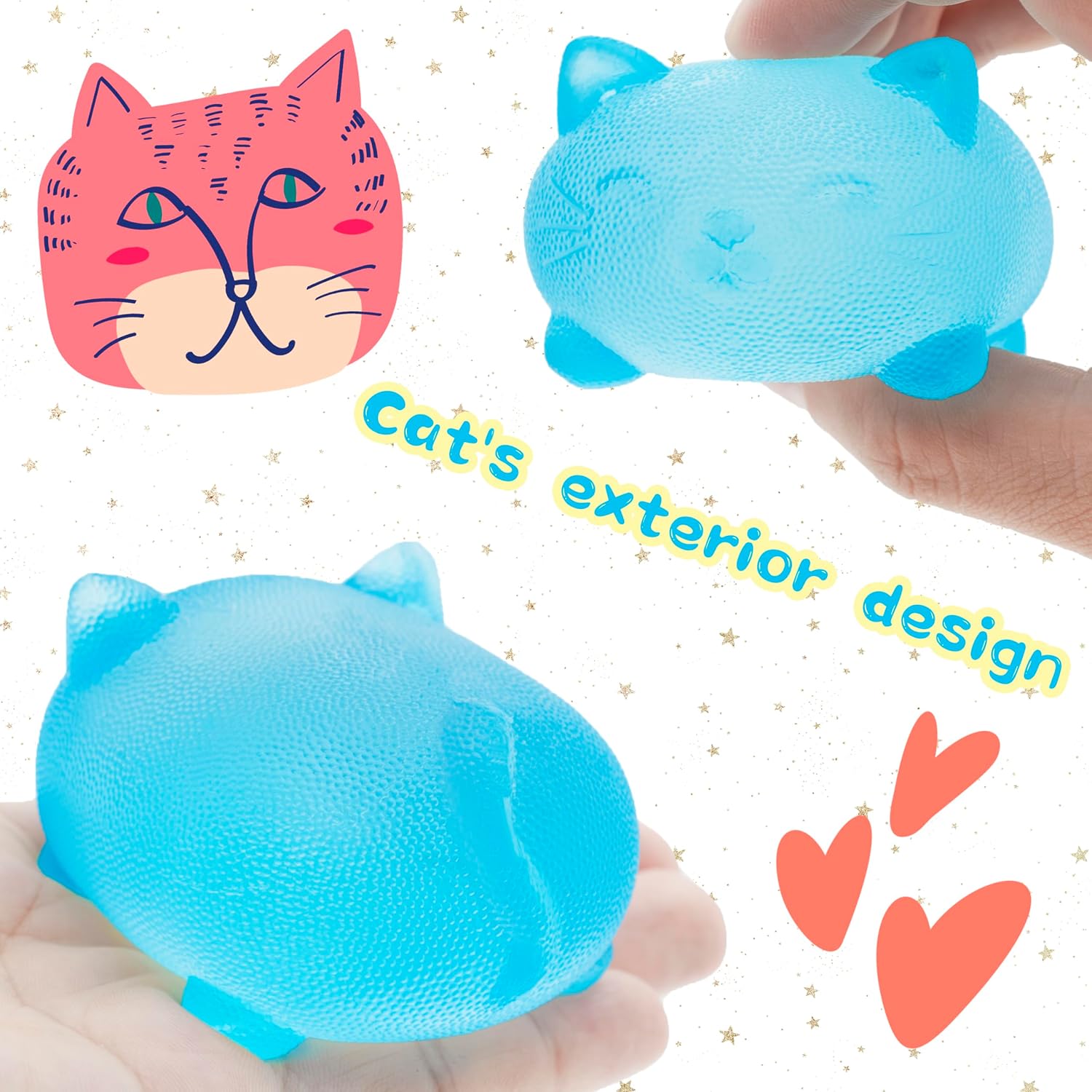 Stress Cat Toy, Sensory Fidget Toy, Sugar Filled Squishy Toys for Kids Stress Relief - High Density Squeeze Balls for Students Calming - Ultra-Soft Decompression Venting Toys