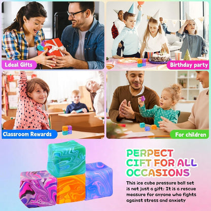 4Pcs Needoh-Nice Squishy Cube, Ice Cube Stress Relief Fidget Toys, Squeeze Doh Cube Squishy Fidget Toys for Kids Adults, Sensory Stress Balls for Autism Anxiety Relief (small)