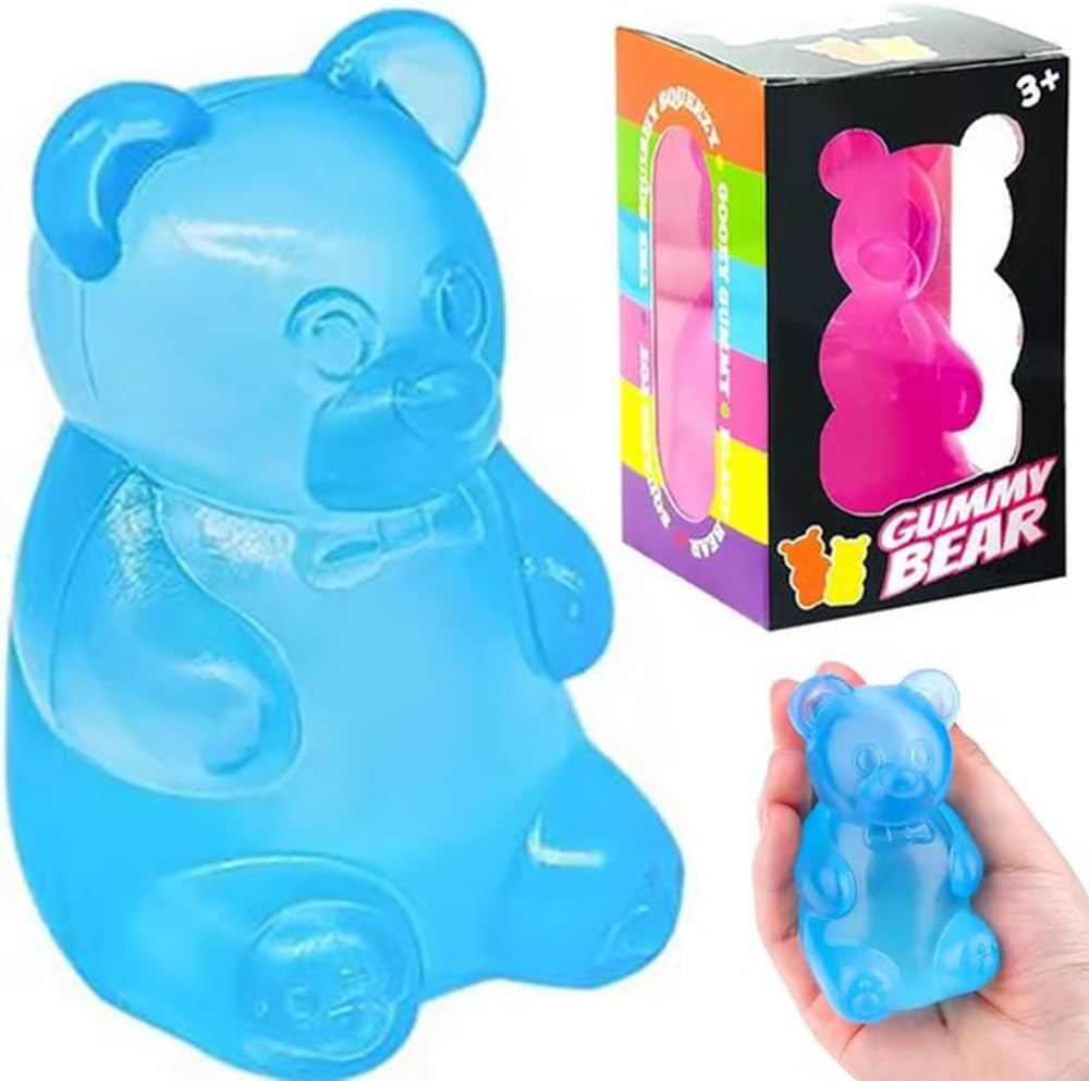 Jelly Filled Gummy Bear Squishy Toy, Sensory Squishy Toy with Jelly-Like Filling, Squishy Stress Relief & Sensory Fun (Blue)
